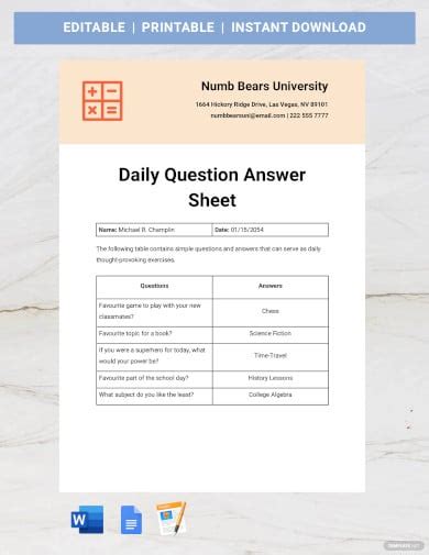 9 Printable Answer Sheet Templates Samples And Examples