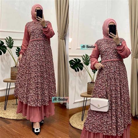 Jual Gamis Dua Layer Motif Bunga Terbarugamis Ceruty Babydollgamis