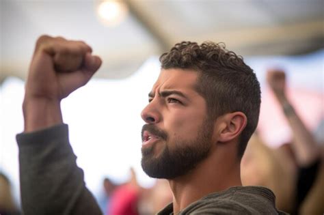 Premium AI Image Shot Of A Gay Man Raising His Fist At An Event