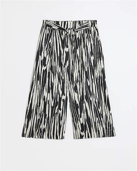 White Abstract Print Culottes River Island