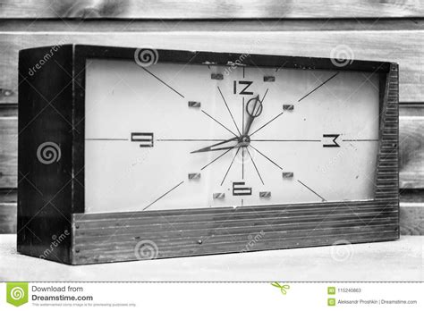 Old Rectangular Clock on the Background of Wooden Wall Stock Image - Image of alarm, detail ...