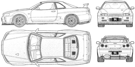 Download Free 2002 Nissan Skyline Gt R R34 V Spec Ii Coupe Blueprints Outlines Helps 3d Artists