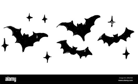 Hand drawn illustration border of black vampire bats in dark night sky ...