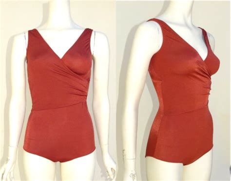 Vintage Spandex Leotard Rust Bodysuit 70s 80s Shiny X Gem