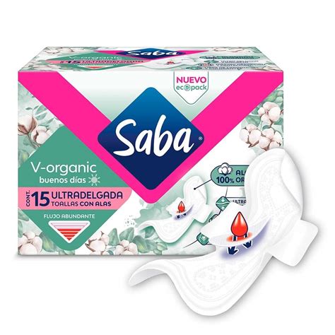 Toallas Femeninas Saba V Organic Ultradelgada Con Alas Flujo Abundante