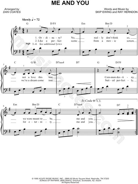 Kenny Chesney Me And You Sheet Music Easy Piano In G Major