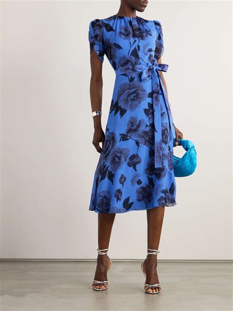 ERDEM Belted Gathered Floral Print Silk Voile Midi Dress NET A PORTER