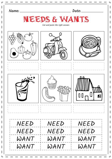 18 Needs Wants Worksheet 