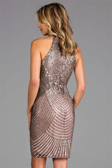 SCALA 48895 Scallop Sequined High Halter Sheath Dress Dress