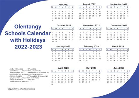 Olentangy Schools Calendar with Holidays 2022-2023