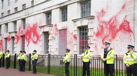 Five pro-Palestine protesters arrested after spraying red paint over ...