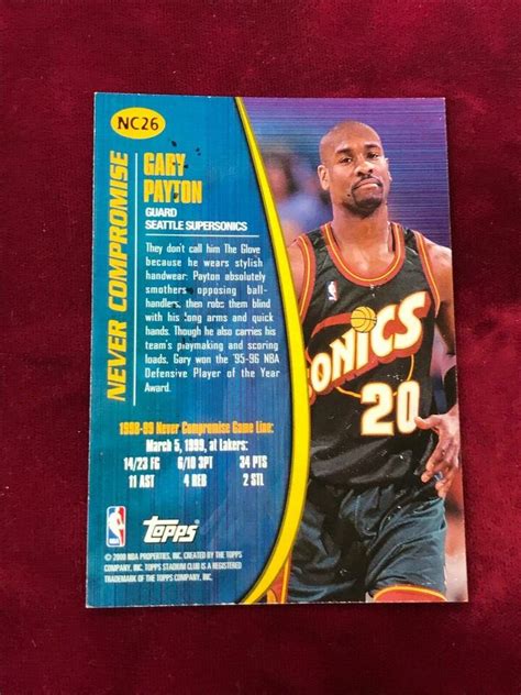 2000 Stadium Club Never Compromise GARY PAYTON NC26 Seattle Sonics