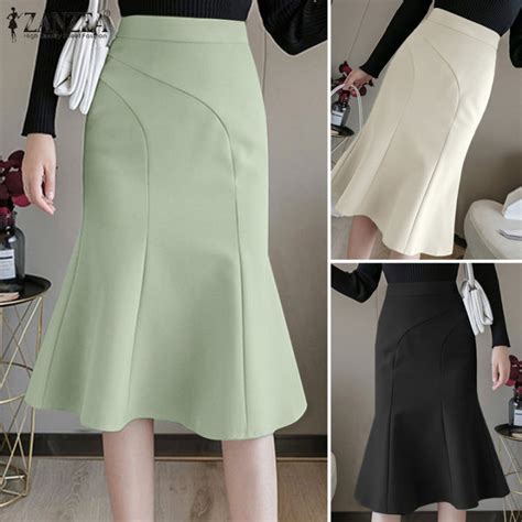 Esolo ZANZEA Korean Style Women Formal Fishtail Ruffles Skirt Office OL