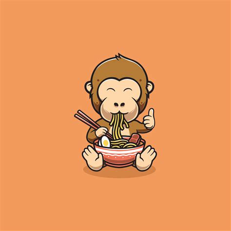 Cute monkey eating ramen cartoon illustration 33534825 Vector Art at ...