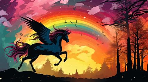 Premium Photo Rainbow Background With Winged Unicorn