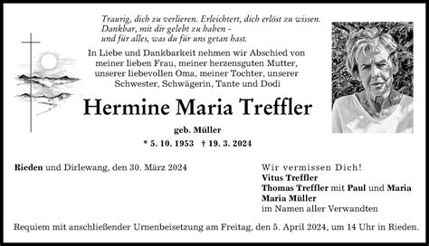 Traueranzeigen Von Hermine Maria Treffler Augsburger Allgemeine Zeitung