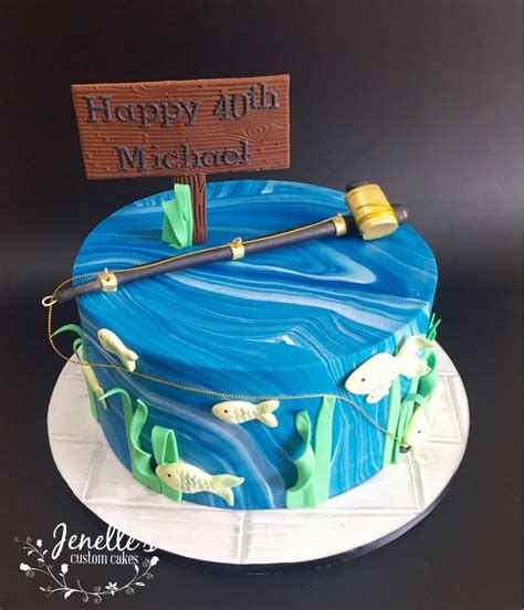 Fishing Cake With Fondant Fishing Rod By Jenelles Custom Cakes Fish