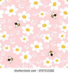 Seamless Pattern Daisy Flower Bee Cartoon Stock Vector Royalty Free