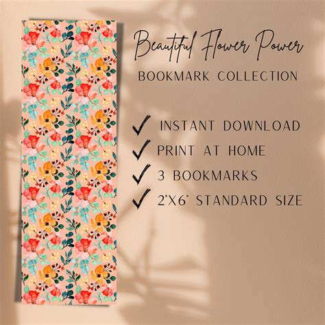 Printable Bookmarks Template Instant Download Flower Pattern Etsy Singapore