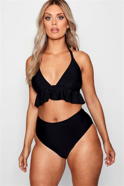 Plus Underbust Ruffle High Waist Bikini Boohoo High Waisted Bikini