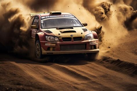 Premium AI Image | a racing car racing on dusty dirt tracks in the daytime