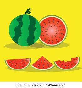 Watermelon Juicy Slices Green Leaves Vector Stock Vector Royalty Free