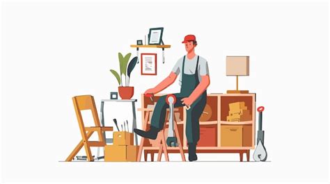 Professional Furniture Assembly Guide With Worker Premium Ai Generated Vector