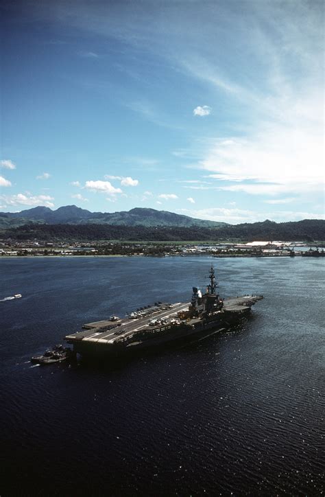 A Starboard Quarter View Of The Aircraft Carrier Uss Midway Cv