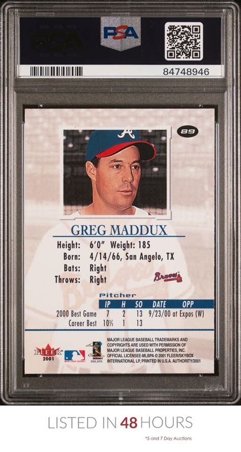 Fleer Authority Greg Maddux Braves Hof Psa B Ebay