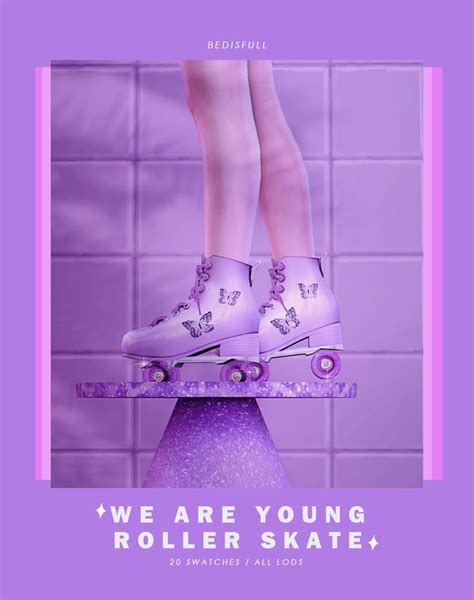 There Is A Poster With Roller Skates On The Top Of A Purple Object In