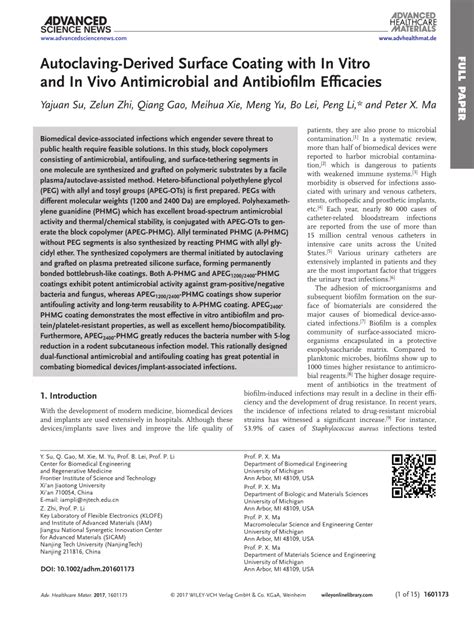 Pdf Autoclaving Derived Surface Coating With In Vitro And In Vivo