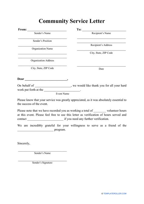 Community Service Letter Template Download Printable Pdf Templateroller