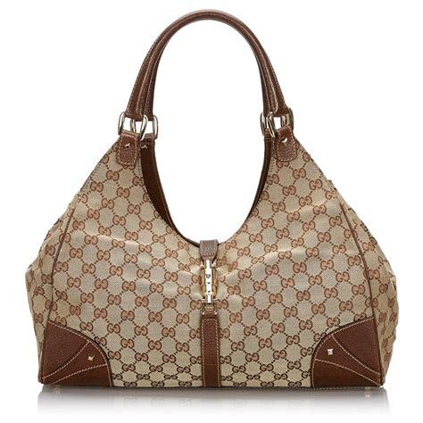 Gucci Brown GG Canvas Nailhead Jackie Sac à bandoulière Cuir Toile