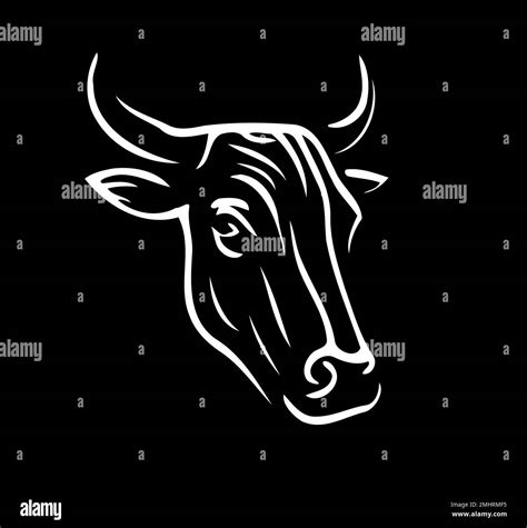 Minimalist Lineart Style Symbol With Cow Animal Head For Logo Or