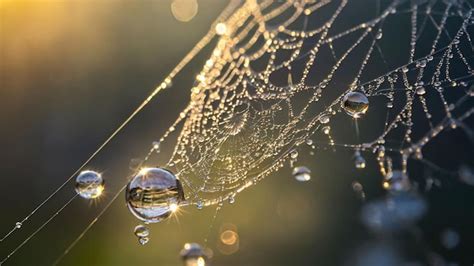 Dew Covered Spider Web With Sunrise Premium Ai Generated Image