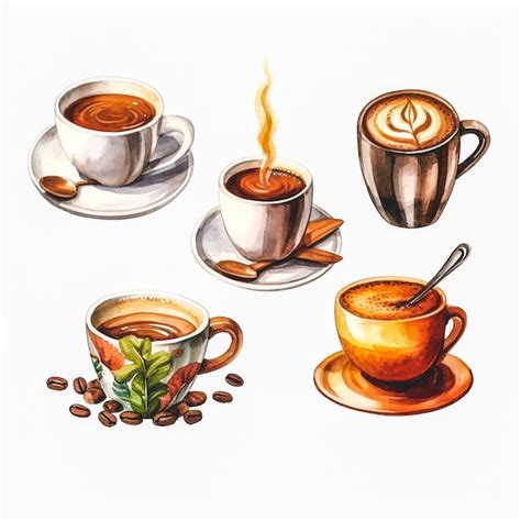 Wundersch Ne Aquarell Kaffee Illustrationen Auf Wei Em Hintergrund