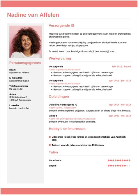 Een Perfect Cv Voorbeeld Voor Een Verzorgende Ig In