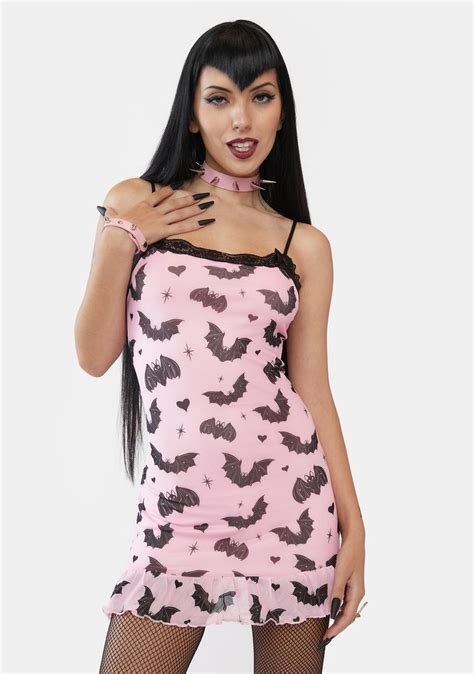 The Grave Girls Bat Print Mesh Dress Pinkblack Dolls Kill