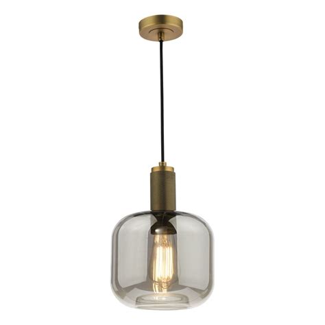 Dar Lighting Nikolas Single Pendant Antique Brass With Smoked Glass Shade