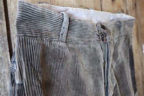 Vintage S S French Taupe Grey Brown Corduroy Patched Repaired