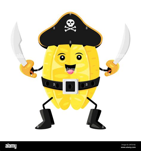 Cartoon Carambola Or Star Fruit Pirate And Corsair Character With