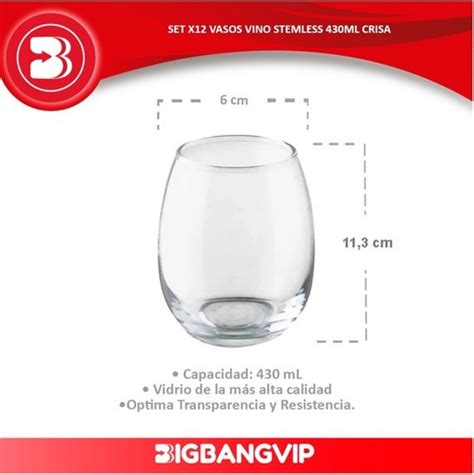 Set X12 Vasos Vino Stemless 430ml Crisa BIGBANGVIP