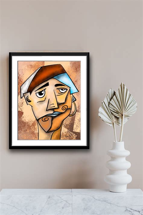 Printable Abstract Portrait Art, Cubist Painting of a Man's Face Wall ...