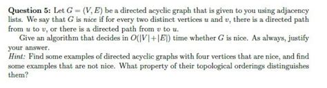 Solved Question Let G V E Be A Directed Acyclic Graph Chegg