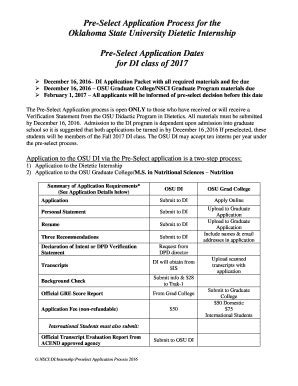 Fillable Online Humansciences Okstate Pre Select Application Process