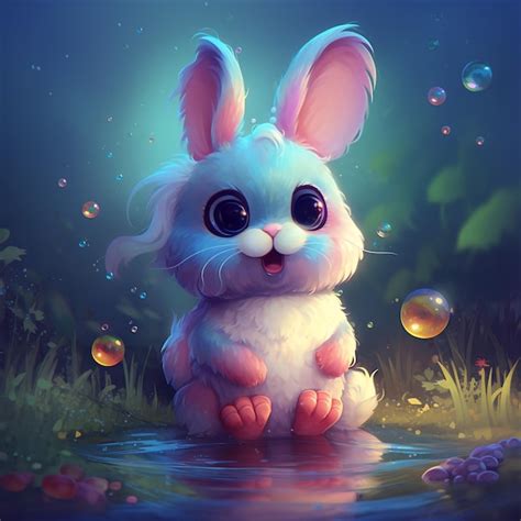 Premium AI Image | cute and adorable cartoon fluffy bunny glitter rainbow