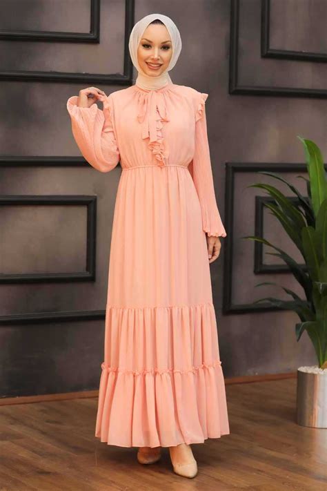 Salmon Pink Hijab Dress 2409smn Neva