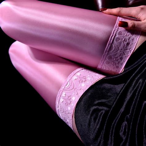 Women Wetlook Satin Glossy Hosiery Hold Up Tights Oil Shiny Thigh High