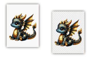 Cute Black And Gold Baby Dragon Clipart Graphic By Designhome