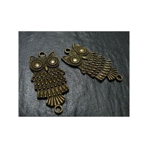 Ref A13607 Lot de 4 connecteurs Hibou chouette métal finition Bronze